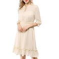 thumbnail image 1 of INSPIRE CHIC Robe A-Line en Mousseline Smockée pour Femme à Ourlet Volanté Superposé Manches 3/4 TG Beige, 1 of 8