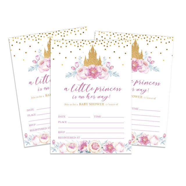 Inkdotpot 30 Cartes d'Invitation Style à Remplir pour Baby Shower Révélation de Sexe Princesse Invitations Vierges