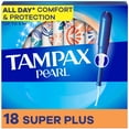 thumbnail image 1 of Tampax Pearl Tampons, with LeakGuard Braid, Super Plus Absorbency, Unscented18 count, 1 of 23