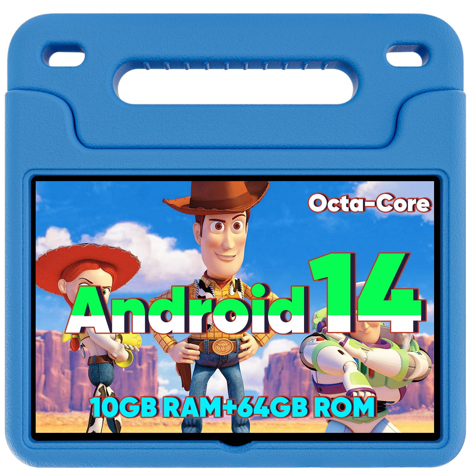 WXUNJA Kids Tablet, Android 14 Tablet for Kids 10.1 inch, 2024 Toddler Tablet Octa-Core 64GB 1TB Expandable,Children's Tablet with Case, Support Parental C