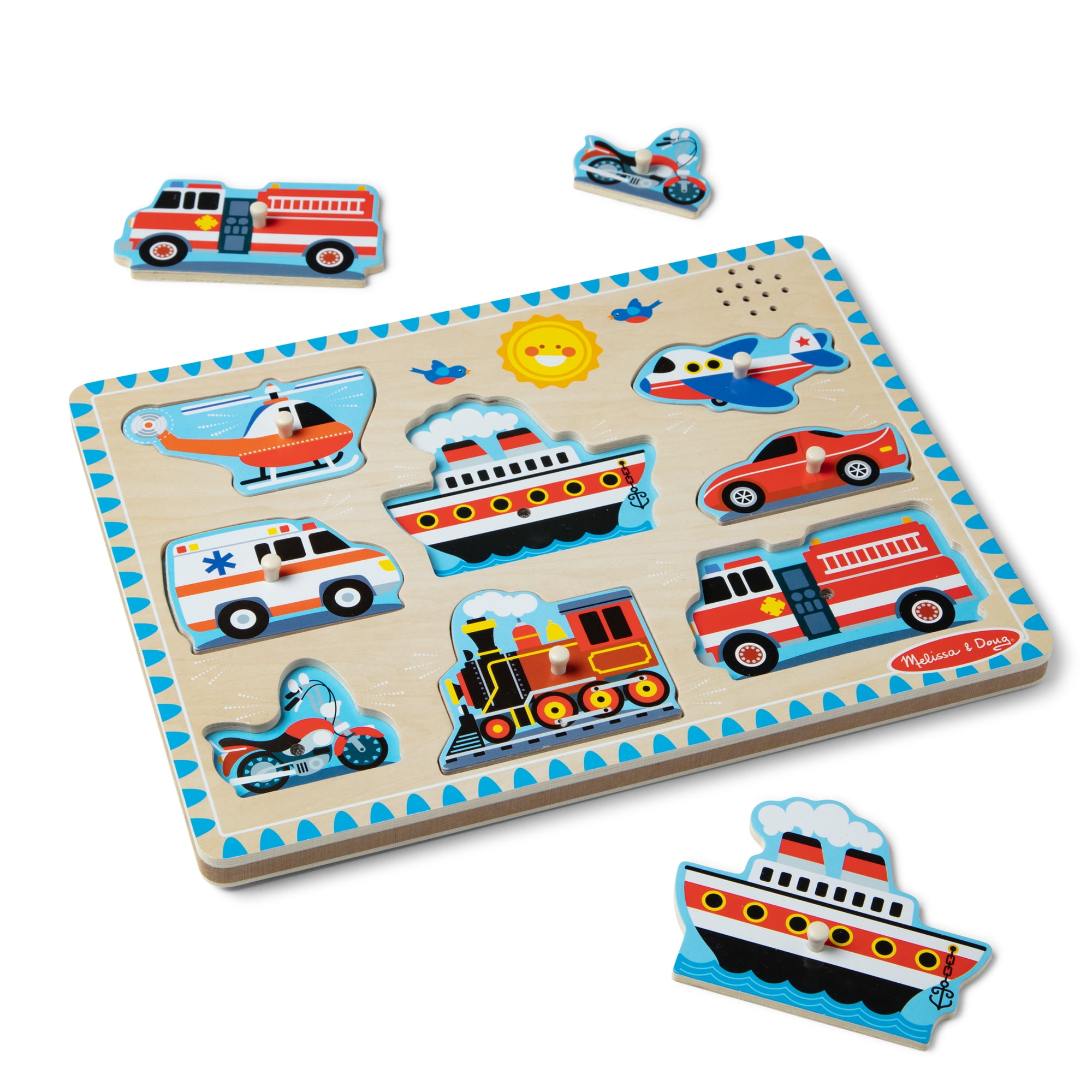 Melissa & Doug Véhicule Puzzle sonore - Puzzle en bois avec effets sonores activés par la lumière (8 pièces)