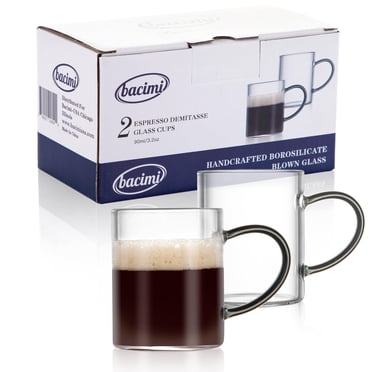 Bacimi Tasses à Espresso Mini en Verre Borosilicaté 3 Oz / 90 ml, Poignée pour Fumée, Ensemble de 2