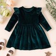 thumbnail image 3 of Infant Toddler Girls Solid Color Single Sided Velvet Lace Long Sleeves Ruched Dress, 3 of 5
