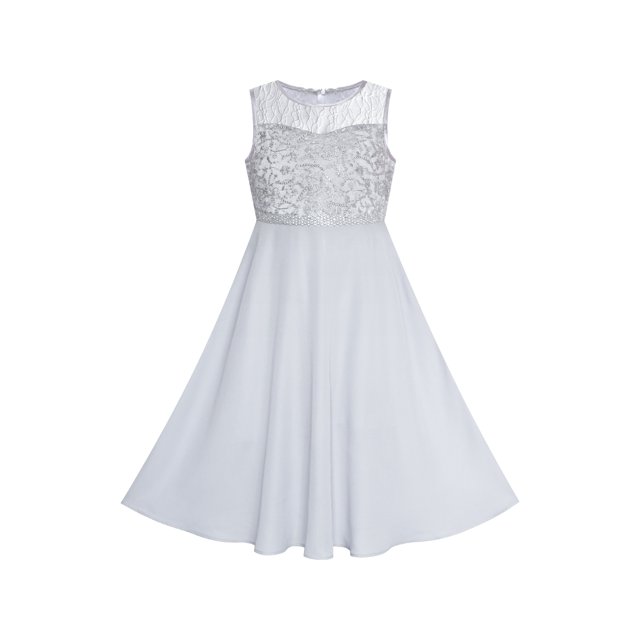 Robe Fille Grise en Chiffon Demoiselle d'Honneur Maxi Robe de Bal 6 Ans