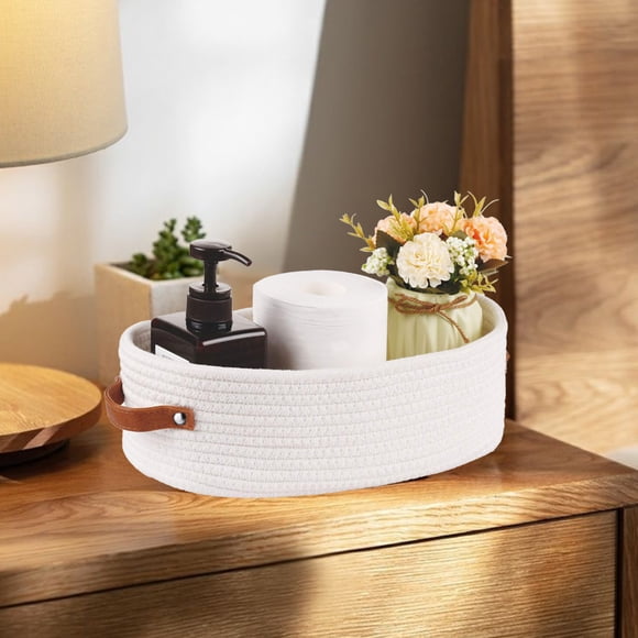 Cotton Woven Toilet Tank Top Storage Basket, 12.99 x 5.91 x 3.94 inches, Decorative Bathroom Organizer for Toilet Paper, Khaki, Gray, White