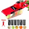 thumbnail image 1 of Mandoline Trancheuse Réglable Déchiqueteuse de Légumes Professionnelle Mandoline Trancheuse pour Cubes Hachoir Portatif pour Aliments pour Bébé avec 6 Lames Interchangeables Protège-Mains pour la Cuisine, 1 of 7