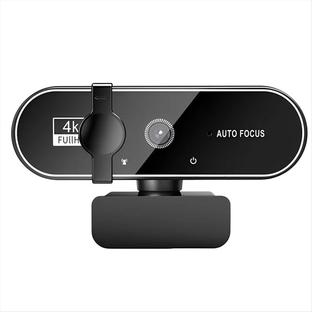 Webcam Video Camera Autofocus Streaming Web Cam with Microphone Full HD Webcams for PC Computer Laptop 4K. A compact black peripheral webcam with autofocus, integrated microphone, and USB interface. Designed for video conferencing, streaming, or online classes, offering 4K resolution for sharp visuals and seamless computer accessory integration.