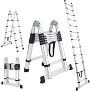 YUSAZENS Aluminum A-Frame Articulating Telescoping Ladder, 5.6m (18.5ft), Durable Multi-Purpose Foldable Extension Ladder