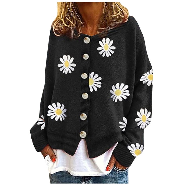 2025 Cardigan Manteau pour Femmes Marguerite Cardigan Rayé pour Femmes Impression Manches Longues Col Rond Chandail Dreamers Chandail Court