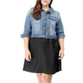 thumbnail image 4 of GRACE & GRANDEUR Women's Plus Jean Jackets Button Down Denim Bomber Jacket, 4 of 4