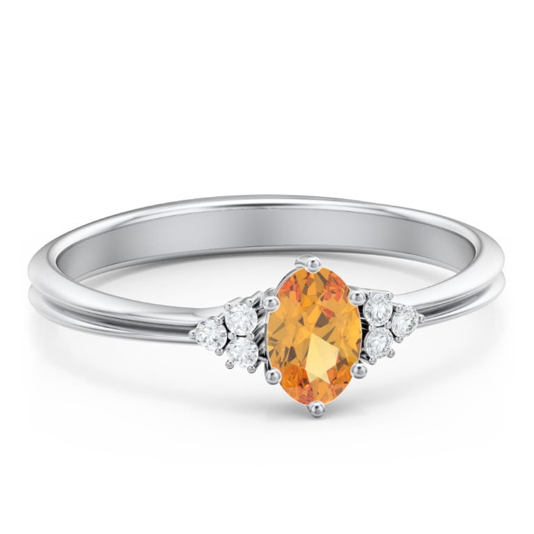Birthstone Oval Ring with Shoulder Accents - Citrine (November)