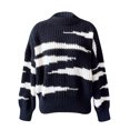 thumbnail image 4 of IROINID Women's Round Neckline Pullover Sweater Stripes Loose Mid-Length Long Sleeve Irregular Sweater Top, 4 of 5
