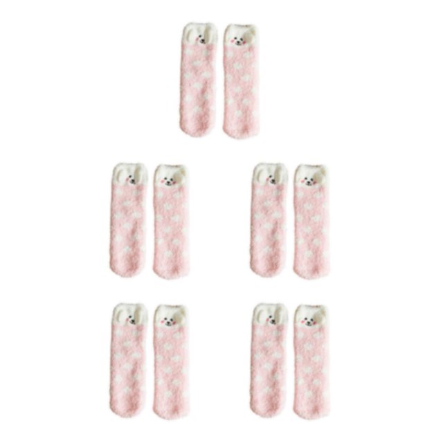 Decodeary Stay Warm And Stylish With These Fashionable Winter Socks Soft And Comfortable Pink Dot Puppy 5Set
