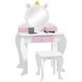 thumbnail image 1 of Qaba Coiffeuse pour Enfants avec Miroir et Tabouret, Motif Licorne, Blanc, 1 of 10