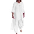 thumbnail image 2 of FAIWAD Womens Cotton Linen 2 Pieces Outfits Round Neck Button Long Sleeve Irregular Hem Tops Pants Casual Loose Set, 2 of 6