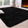 thumbnail image 2 of Hasoo 4' x 6' Fluffy Shaggy Soft Area Rug for Living Room Dorm Home Decor Aesthetic, Black, 2 of 7