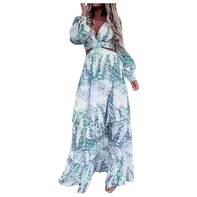 TJAZFJPA Robe Boho Blanche Femme Robe Longue Vacances Florale Boho Imprimé Paisley Découpé Robes d'Été Femmes Robe Élégante d'Été