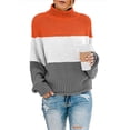 thumbnail image 2 of Chandails à Enfiler pour Femmes Hiver Femmes Tricot Agencement de Couleurs Col Rond Ample Décontracté Hauts de Chandail Femmes Hauts Légers d'Automne P-67 Orange P, 2 of 4