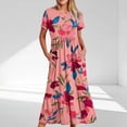 thumbnail image 2 of Weiqiqre Robe Midi Trapèze à Manches Courtes d'Été pour Femme, Décontractée, à Fleurs, Style T-Shirt, Fluide, de Plage, avec Poches, 2 of 5