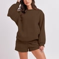 thumbnail image 2 of Ensemble de Survêtement pour Femmes avec Shorts, Tenue 2 Pcs pour l'Automne, Chandails à Manches Longues Décontractés Surdimensionnés à Col Rond, Shorts à Taille Élastique, Ensembles Assortis Brun, 2 of 7
