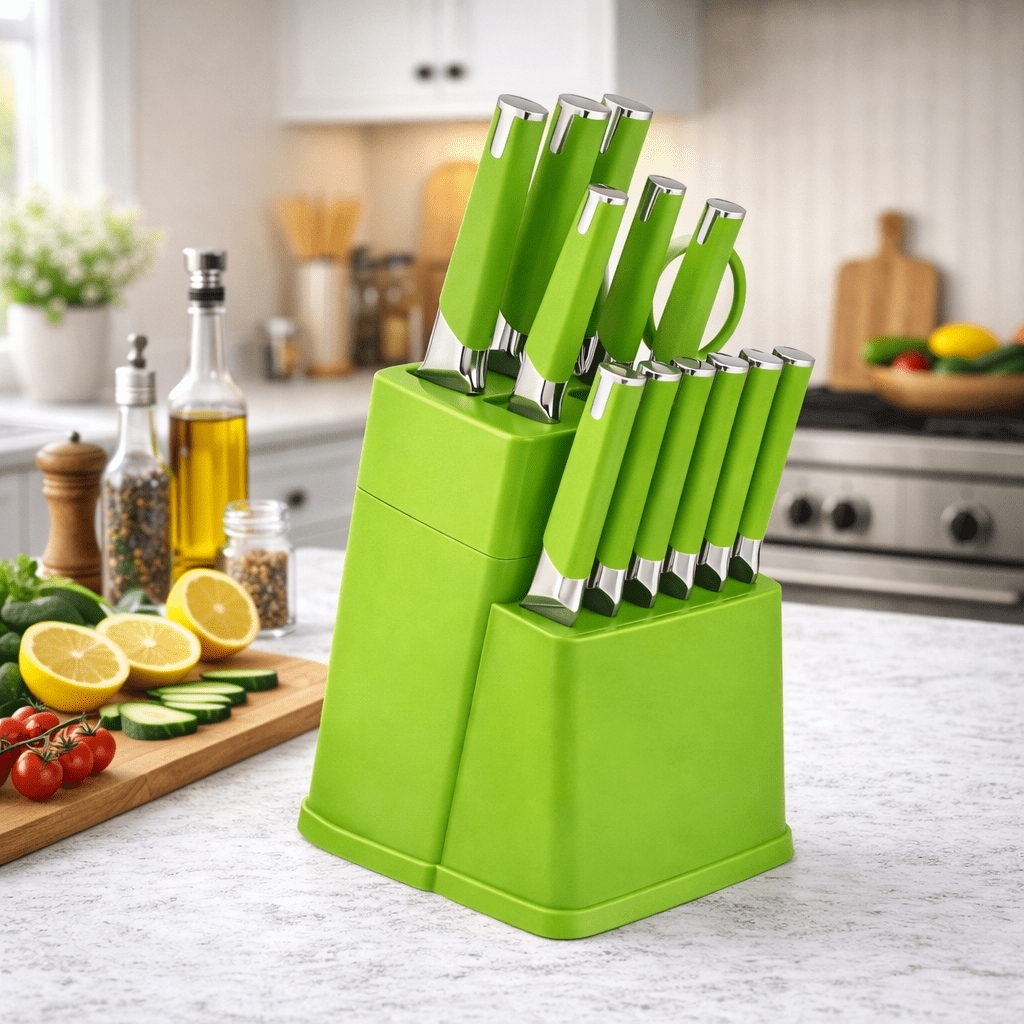 Kitchenware Set Knife HEESEM 13 Pcs Kitchen Knife Set with Block and Sharpener High Carbon ...