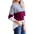 thumbnail image 4 of Women Tricolor Spliced Round Neck Long Sleeve Pullover Top, 4 of 7