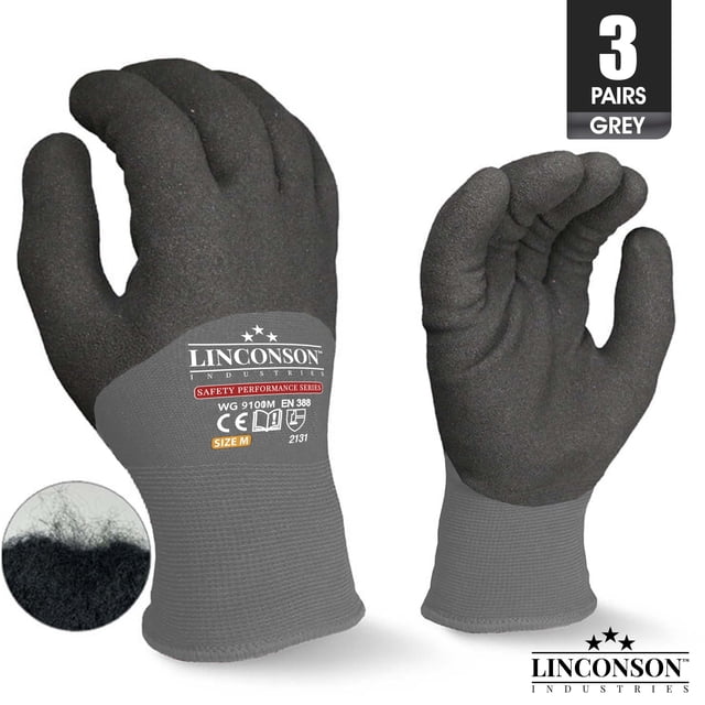 LINCONSON 3 Pack Winter Work Gloves Suitable for Outdoors Construction Warehousing Freezers & Mechanics, Safety Performance Series-Grey