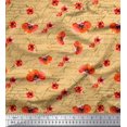 thumbnail image 1 of Soimoi Orange Modal Satin Fabric Text & Poppy Floral Print Fabric by Yard 42 Inch Wide, 1 of 3