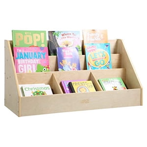ECR4Kids Birch 5 Compartiment Facile à atteindre Affichage de livre, plateau de rangement de la chambre de lecture en bois, mobilier de classe minimaliste, support de livres, rangement de livres d'école à la maison, bibliothèque pour les enfants, les tout-petits, naturel