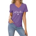 thumbnail image 1 of LUOGENLI T-shirts pour Femme pour Femmes T-Shirt Décontracté de la Saint-Valentin à Imprimé Cœur Lettre Col Rond Manches Courtes T-Shirt T-shirts pour Femmes T-shirts Graphiques T-shirts de la Saint-Valentin Violet G, 1 of 4