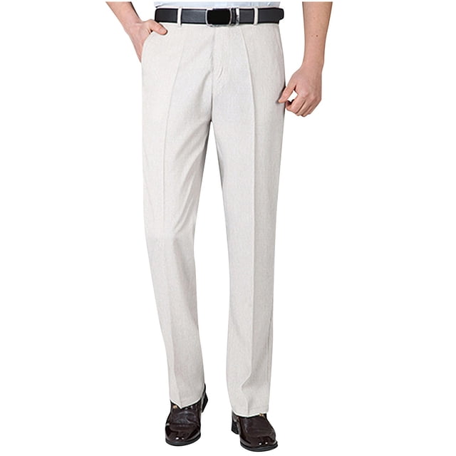 Pants for Men Men's Spring Summer and Linen Casual High-Waisted Straight Leg Loose Business Pants