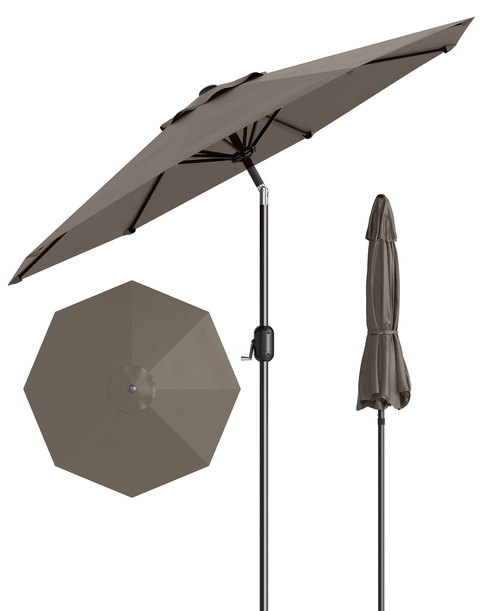 Patio Umbrella Market Umbrella 9ft Taupe - 8-Rib Waterproof & UV Protection, Tilt & Crank Mechanism for Outdoor Table, Garden, Deck, Poolside (1-Pack)