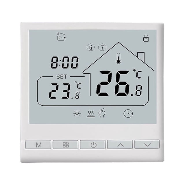 Intelligent Temperature Controller Switch, 105 Model, 5+2 Six-Program Weekly Scheduling, LED Display, 16A Electric Heating, ABS+PC Material, 86x86x15mm, AC 108-260V, 0-45°C Working Temp, White