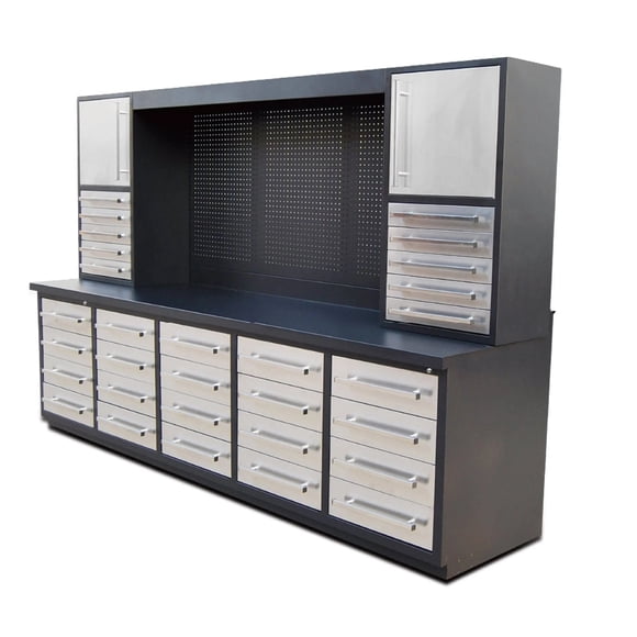 TMG Industrial TMG Heavy Series 7-Ft 22 Drawer Stainless Steel Storage Chest, Top Cabinets, All-in-One Welded Frame, Keyed Alike Locks, TMG-SC22DS, TMG-SC22DS-W