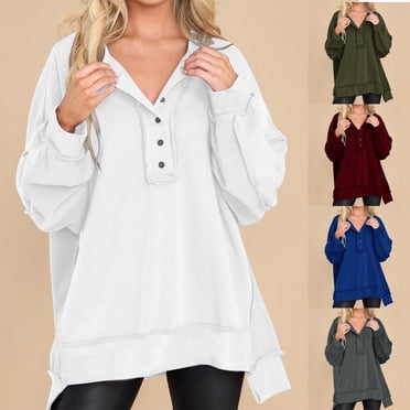 Wiyuqeen Solid Oversized Sweatshirts Womens Loose Button V Neck Sweatshirt Y2K Fall Sweatshirt for Teen Girl Fashion Long Sleeve Pullover