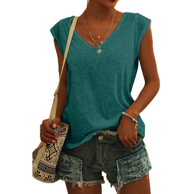CEHVOM T-Shirt Décontracté pour Femmes à Col Rond, Manches Courtes, Ample, Doux, Couleur Unie