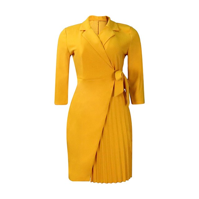Gspmoly Robes d'Été pour Femmes 2025, Robe Décontractée pour Femme Ajustée Plissée avec Ceinture à Manches Trois Quarts à Col en V Robe Colorée Robe de Cocktail Économies d'Été