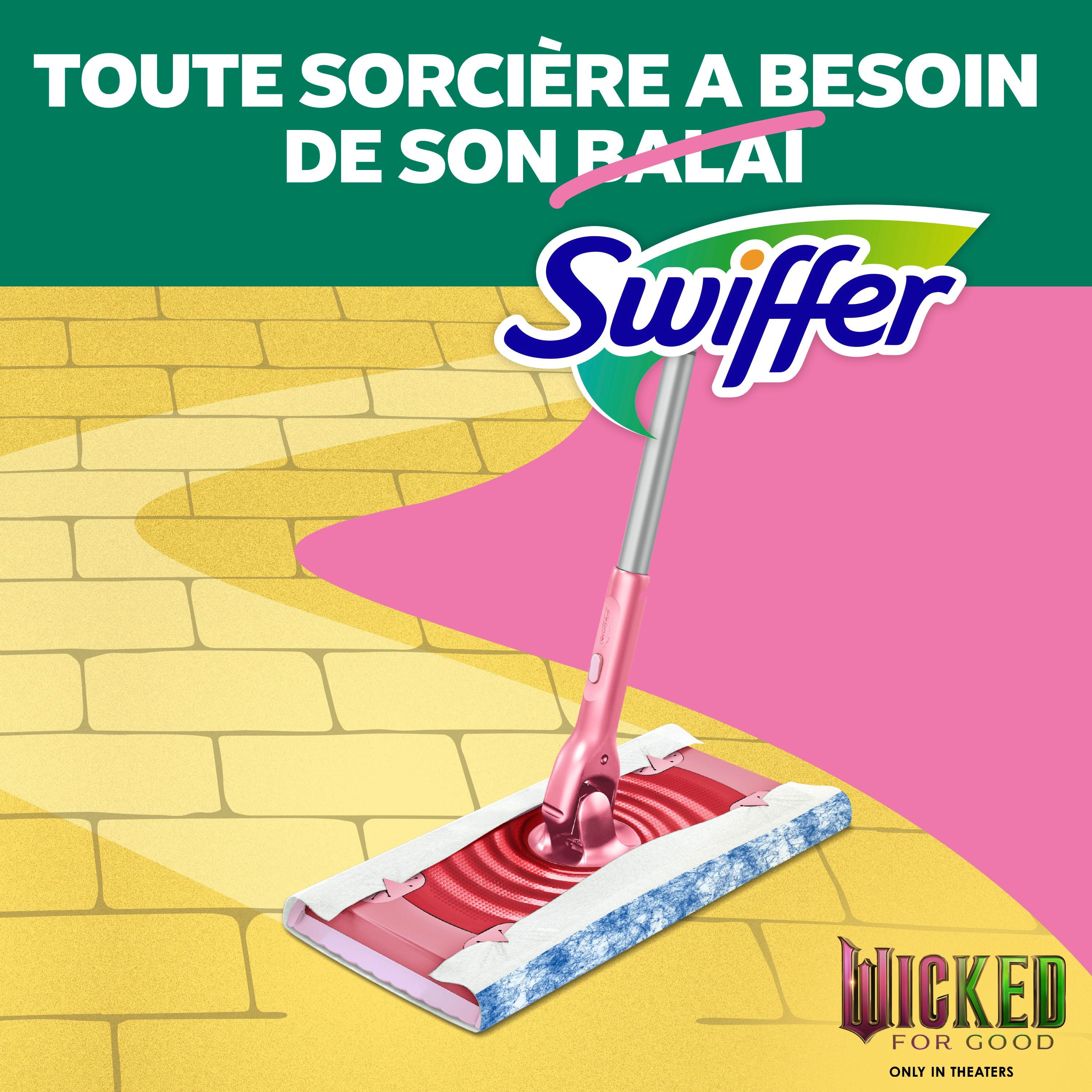 Swiffer Balayer et laver Pro, MÉCHANT SÉRIE Rose LIMITÉE, trousse pour balayage et de lavage 2 en 1 pour les planchers, trousse de nettoyage multi-surfaces, la trousse comprend 1 balai, 5 linges secs