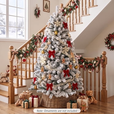 Costway 6 FT Flocked Cedar Christmas Tree Unlit Hinged White