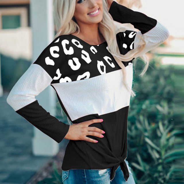 RKSTN Sweaters for Women Fashion Stripe Leopard Print Comfortable Long Sleeves Sweater Tops Fall Sweaters