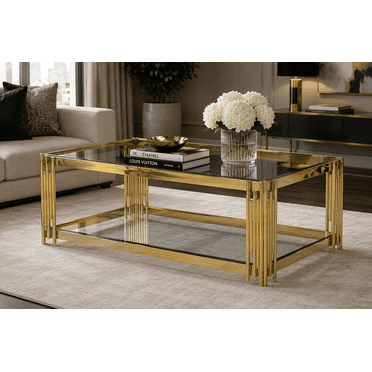 K-Living Luna Coffee Table with Clear Tempered Glass Top & Gold Polished Stainless-Steel Base