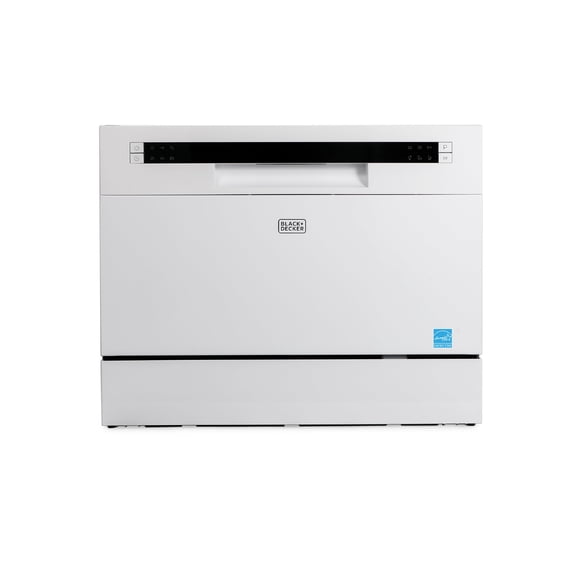 BLACK+DECKER Countertop Dishwasher, 6 Wash Programs, 6-Place Setting Capacity, Stainless Steel Interior, ENERGY STAR Certified, BCD6SD, White