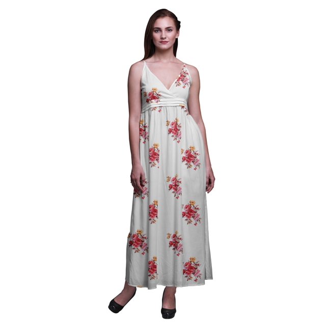 Bimba Robe Longue Maxi Bohème à Bretelles Sans Manches Imprimée Florale pour Femme - Petit