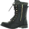 thumbnail image 2 of Forever Link Bottes de Combat pour Femmes Mango-31 à Bout Rond, Style Militaire, à Lacets, Tricotées, Cheville, Revers, Talon Bas, Noir, 10, 2 of 4