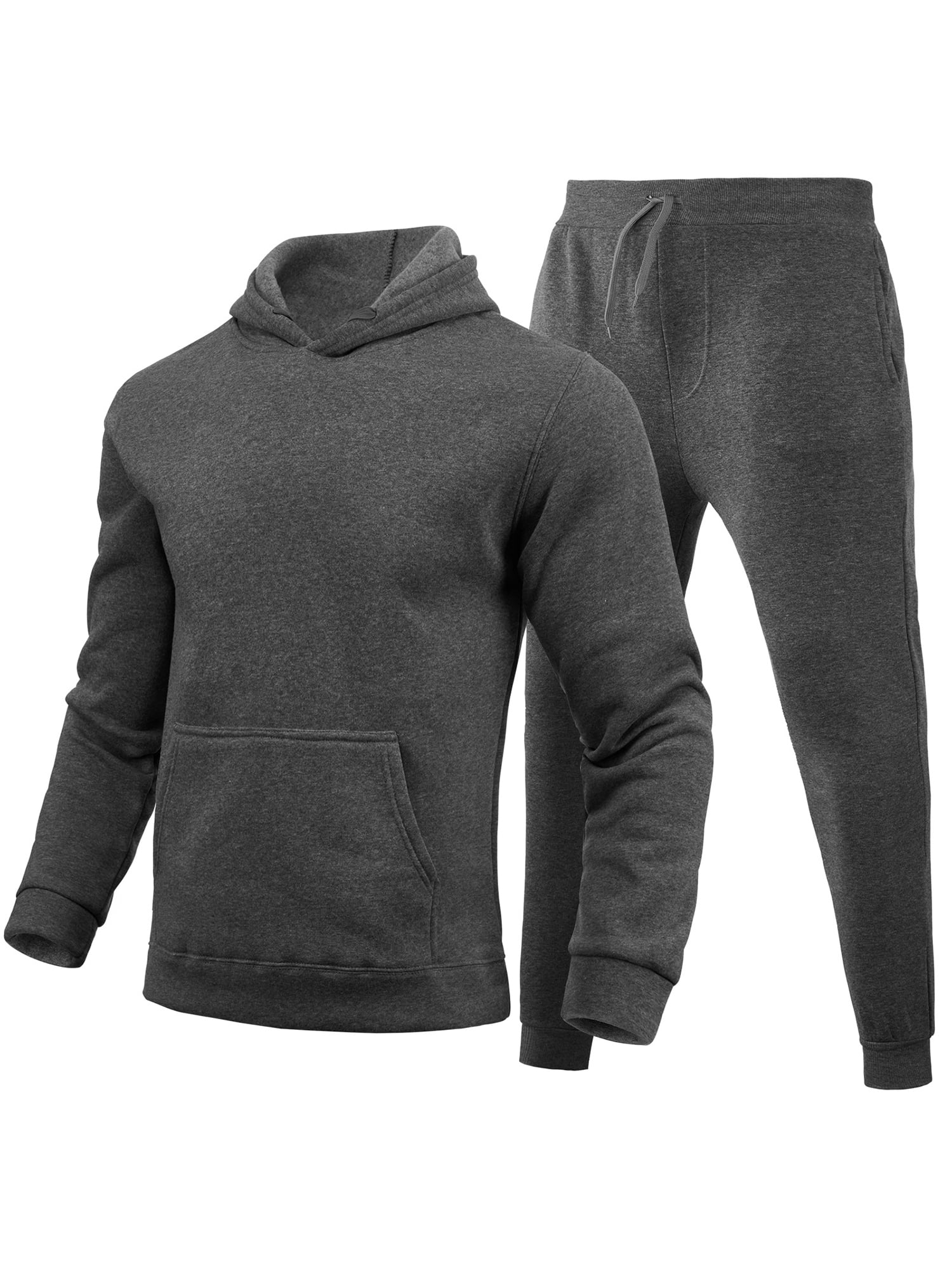 MAWCLOS Men Sweatsuit Hooded 2 Piece Jogging Suits Solid Color Tracksuit Set Sports Hoodies And Sweatpants Dark Gray XS