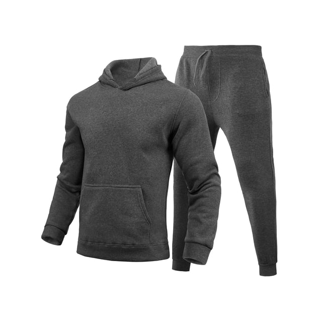 Innerwin Tracksuit Set Solid Color Men Sweatsuit Sports Hooded Athletic 2 Piece Jogging Suits Dark Gray L