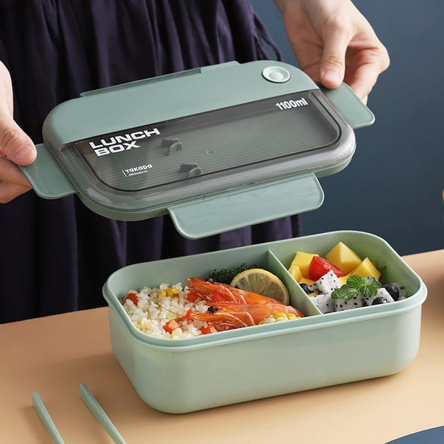 Dvkptbk Lunch Containers,Lunch Boîte à Enfants, Boîte Bento Adulte Boîte à Lunch, Contenants à Lunch pour Adultes/enfants/tout-Petits, Boîte à Lunch Bento 1100ml-2 Compartiments, Cuillère Réutilisable Intégrée