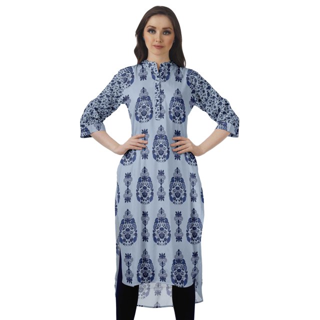 Moomaya Kurti Tunique Imprimée à Col Mandarin Longueur Genou pour Femmes Vêtements Porter