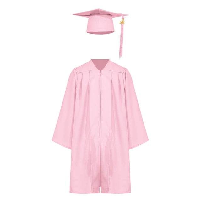 TTAO Kids Unisex Graduation Gown Robe Cap V Neck Set with 2025 Badge Tassel for School Graduation Pink 33