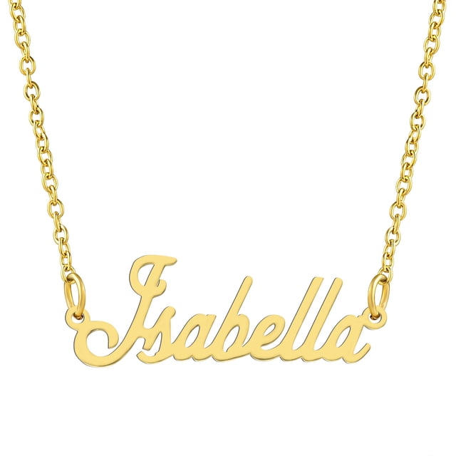 KISPER 18K Gold Plated Stainless Steel Personalized Name Pendant Necklace, Isabella